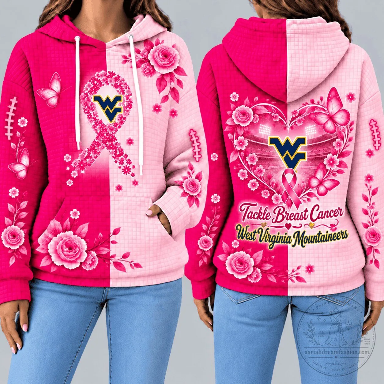 West Virginia Mountaineers Tackle Breast Cancer Pink Ribbon Hoodie